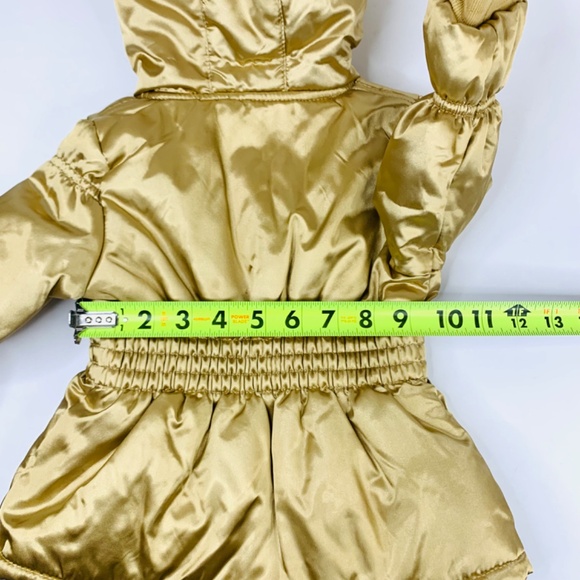 Girls Young Hearts holiday shiny gold festive puffer zip/snap fur lined hoodie - Picture 9 of 12